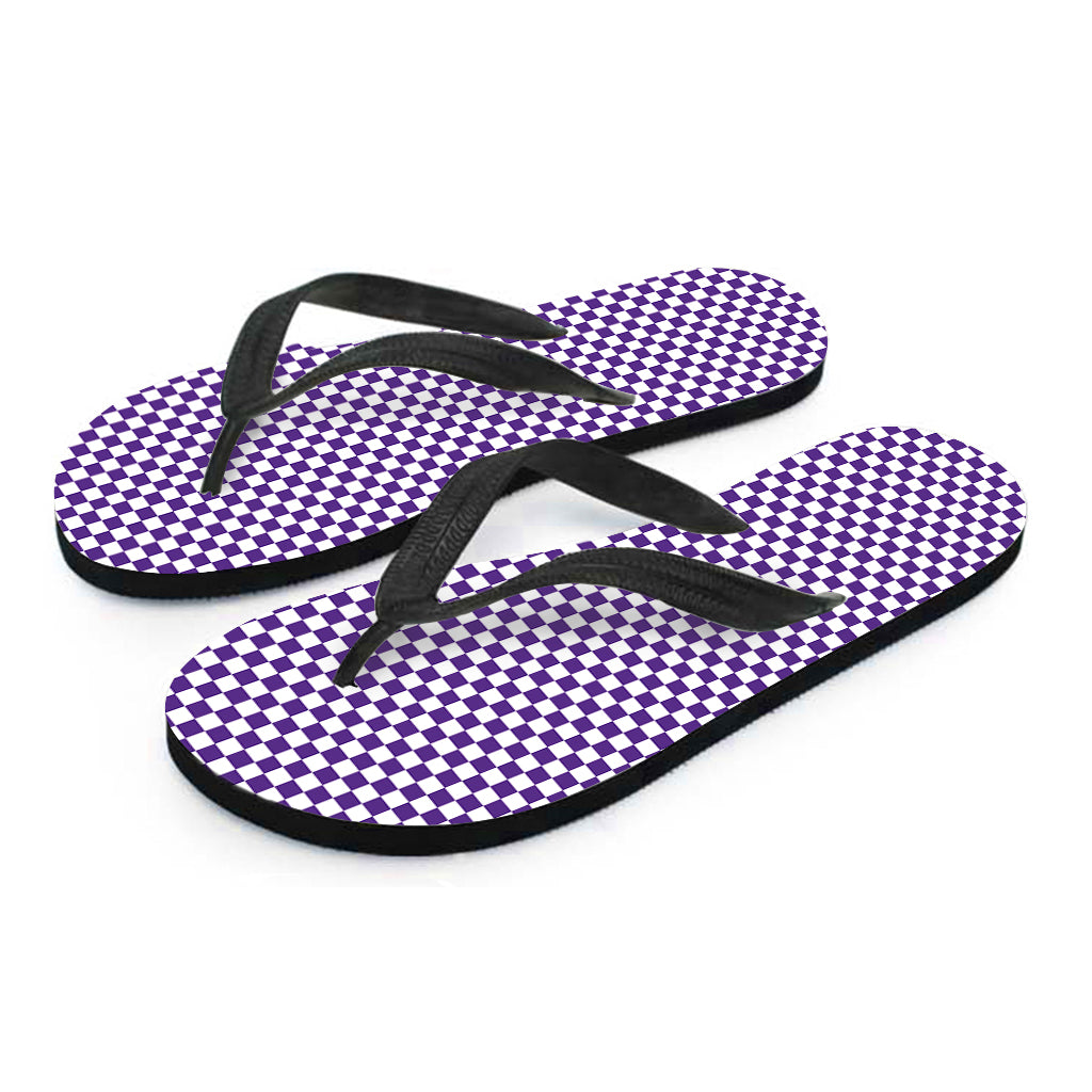 Purple And White Checkered Pattern Print Flip Flops