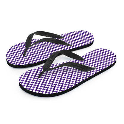 Purple And White Checkered Pattern Print Flip Flops