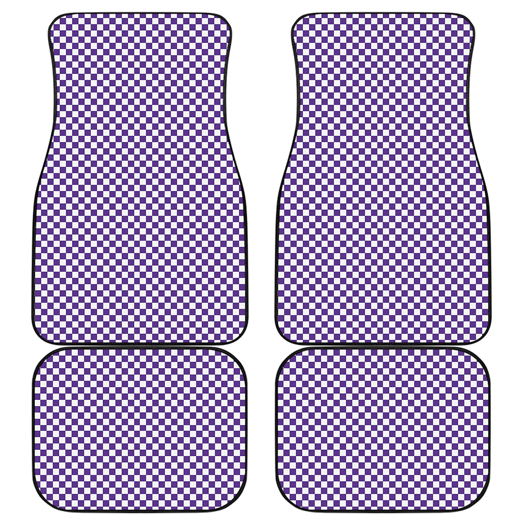 Purple And White Checkered Pattern Print Front and Back Car Floor Mats