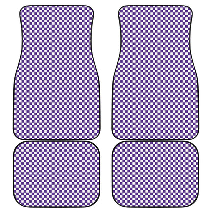 Purple And White Checkered Pattern Print Front and Back Car Floor Mats