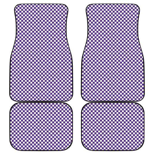 Purple And White Checkered Pattern Print Front and Back Car Floor Mats