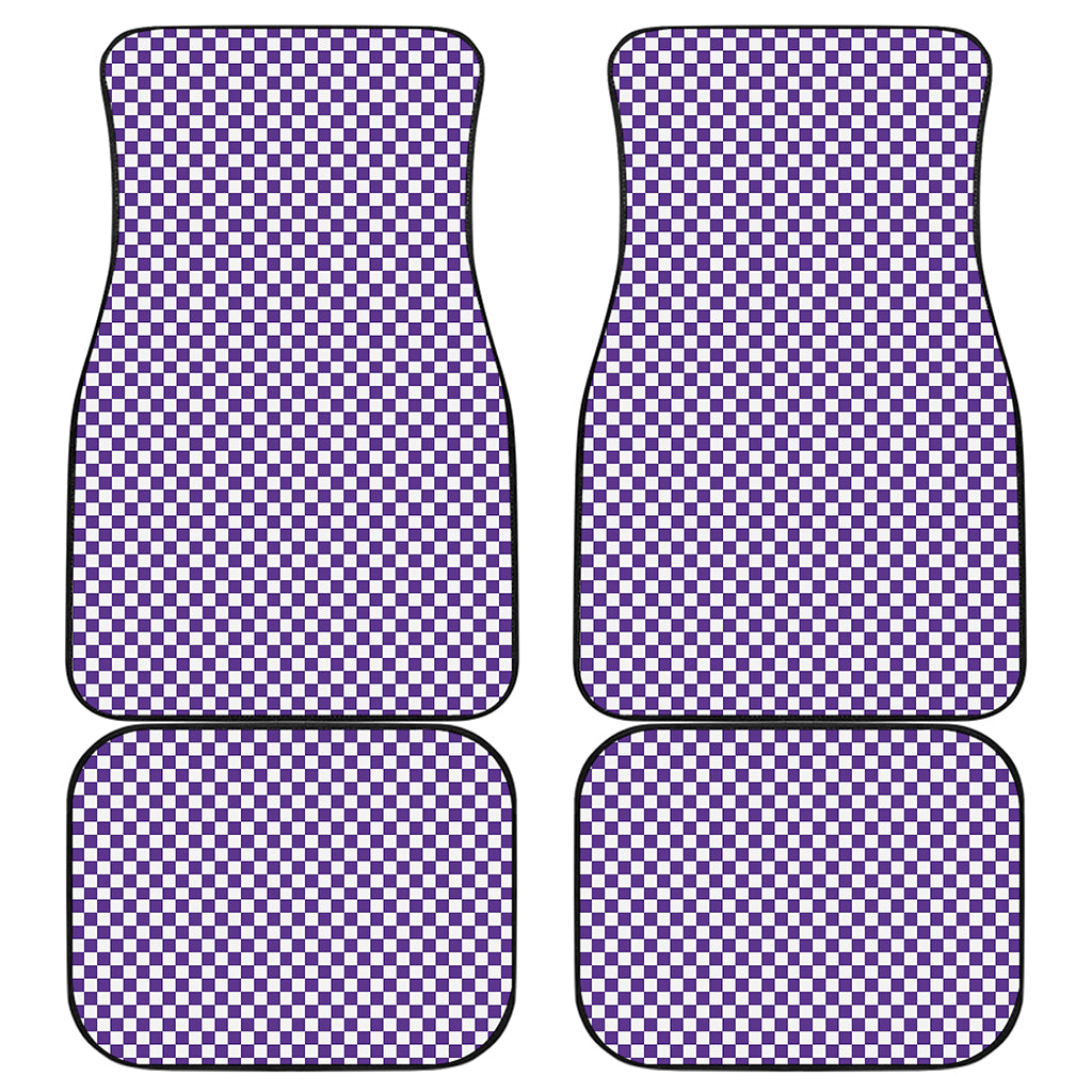 Purple And White Checkered Pattern Print Front and Back Car Floor Mats