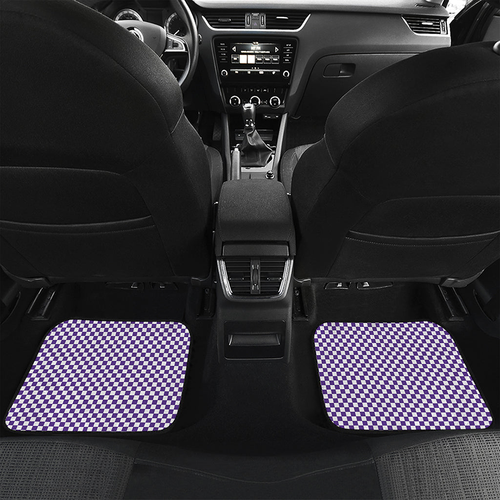 Purple And White Checkered Pattern Print Front and Back Car Floor Mats