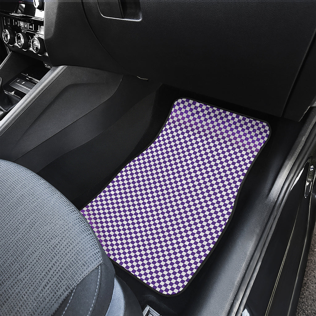 Purple And White Checkered Pattern Print Front and Back Car Floor Mats