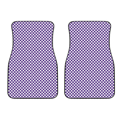 Purple And White Checkered Pattern Print Front Car Floor Mats