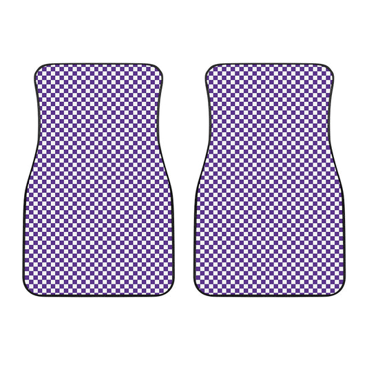 Purple And White Checkered Pattern Print Front Car Floor Mats