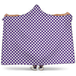 Purple And White Checkered Pattern Print Hooded Blanket