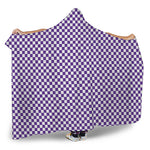 Purple And White Checkered Pattern Print Hooded Blanket