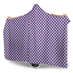 Purple And White Checkered Pattern Print Hooded Blanket
