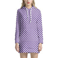 Purple And White Checkered Pattern Print Pullover Hoodie Dress
