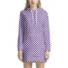 Purple And White Checkered Pattern Print Hoodie Dress