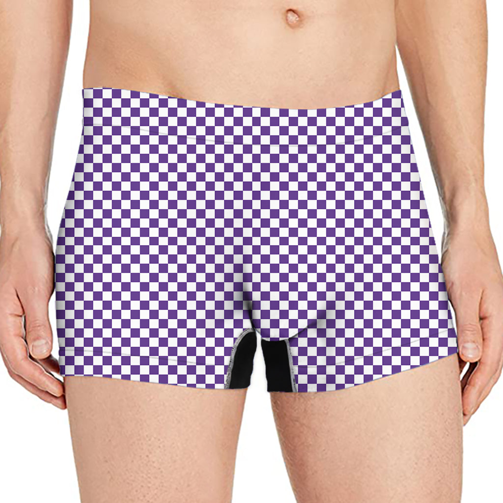 Purple And White Checkered Pattern Print Men's Boxer Briefs