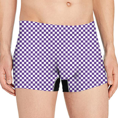 Purple And White Checkered Pattern Print Men's Boxer Briefs