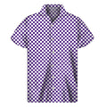 Purple And White Checkered Pattern Print Men's Short Sleeve Shirt