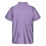 Purple And White Checkered Pattern Print Men's Short Sleeve Shirt