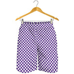 Purple And White Checkered Pattern Print Men's Shorts