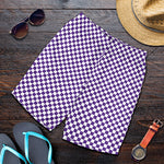 Purple And White Checkered Pattern Print Men's Shorts