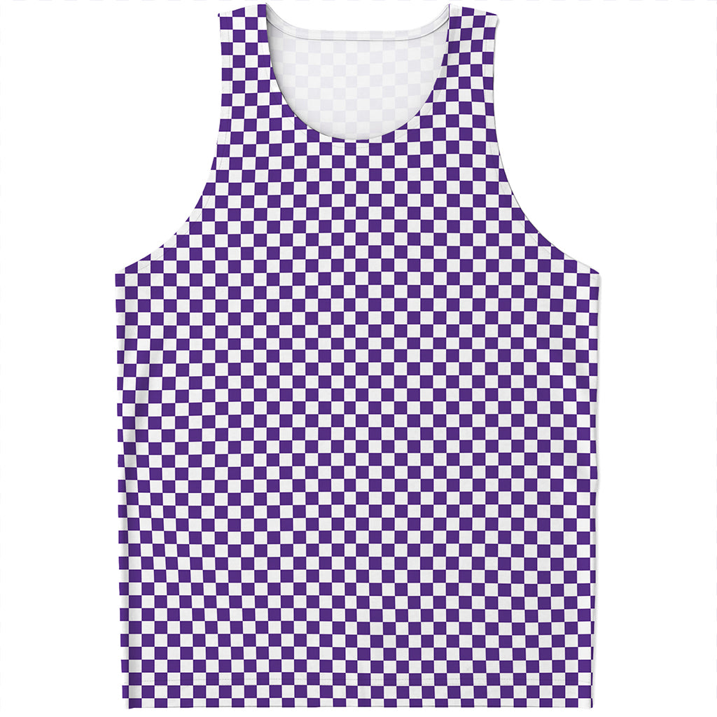 Purple And White Checkered Pattern Print Men's Tank Top
