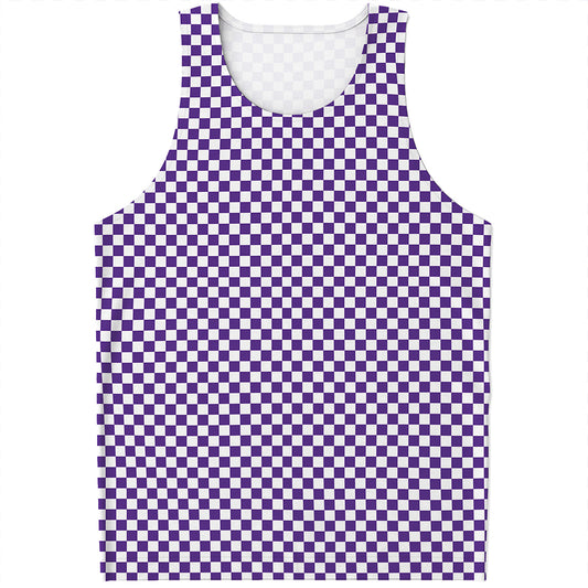 Purple And White Checkered Pattern Print Men's Tank Top