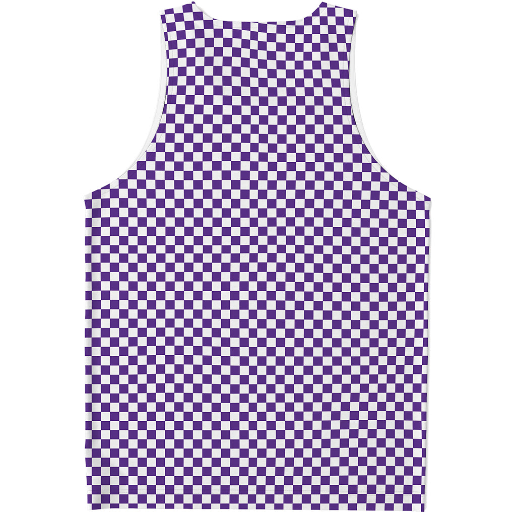 Purple And White Checkered Pattern Print Men's Tank Top
