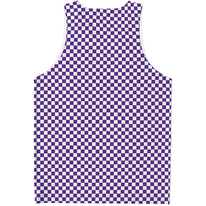 Purple And White Checkered Pattern Print Men's Tank Top