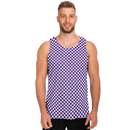 Purple And White Checkered Pattern Print Men's Tank Top