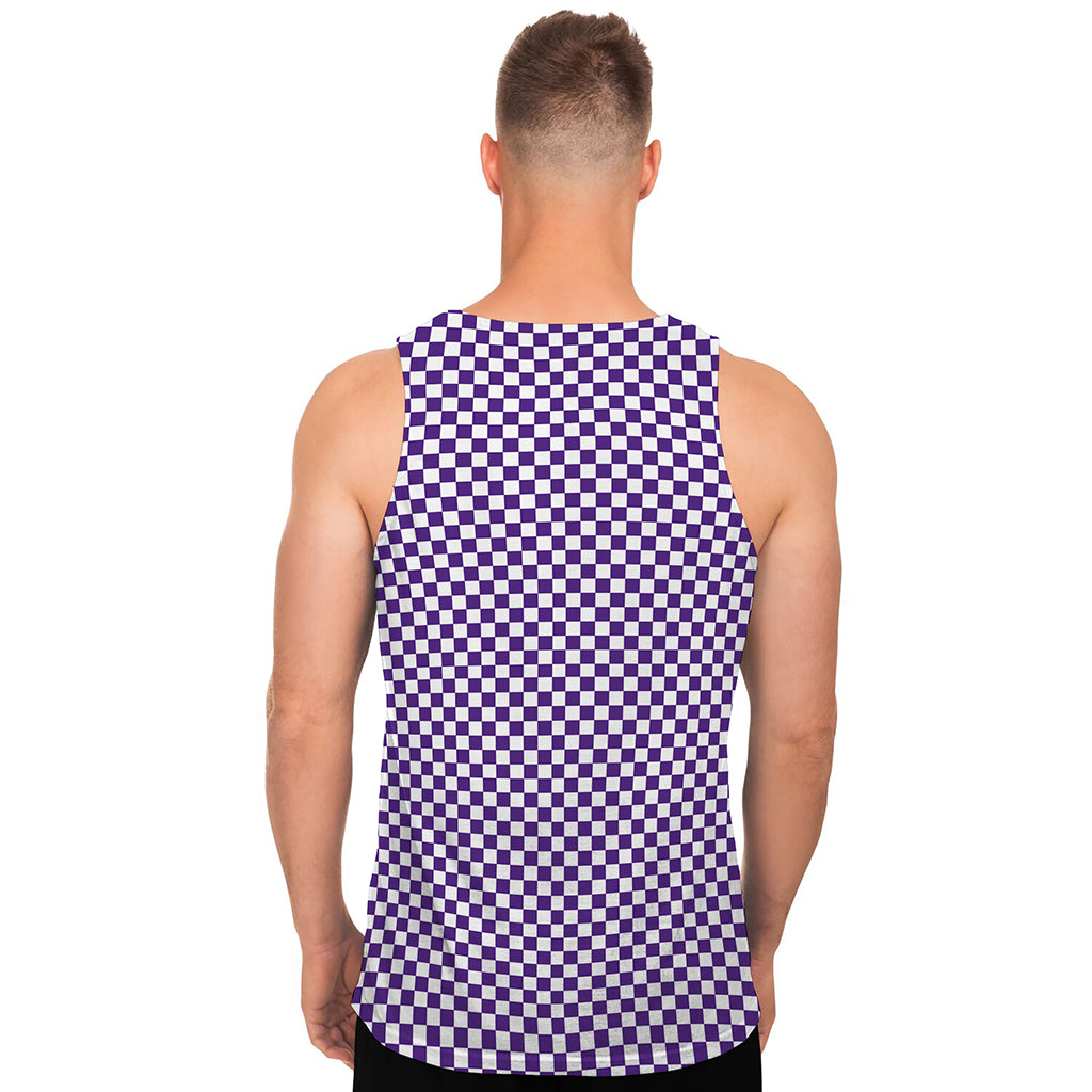 Purple And White Checkered Pattern Print Men's Tank Top