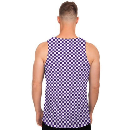 Purple And White Checkered Pattern Print Men's Tank Top