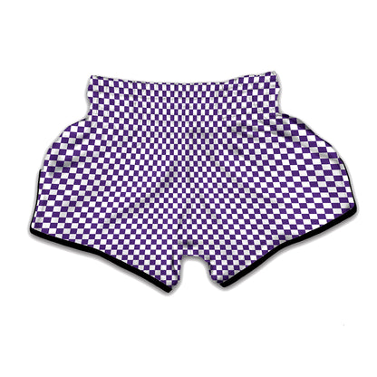 Purple And White Checkered Pattern Print Muay Thai Boxing Shorts