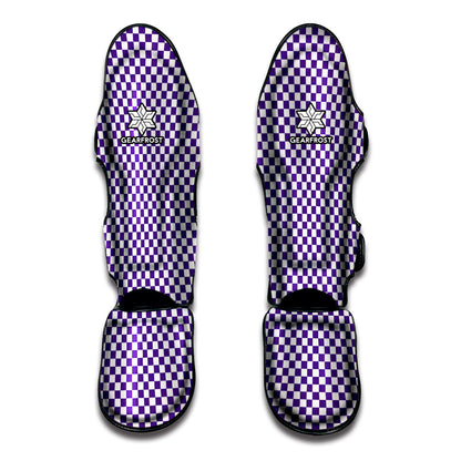 Purple And White Checkered Pattern Print Muay Thai Shin Guard
