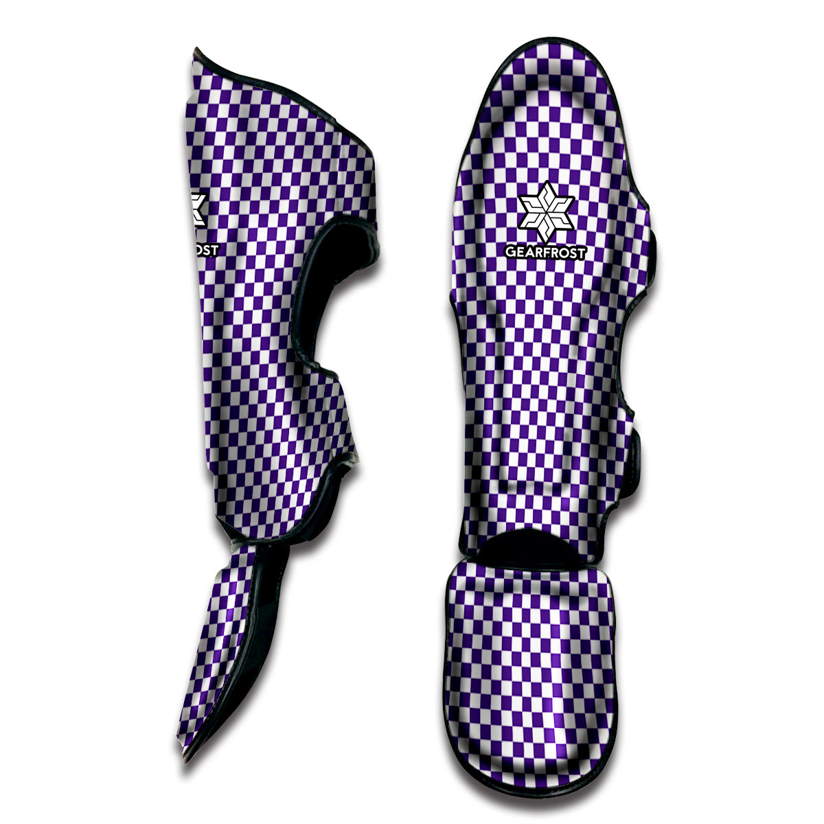 Purple And White Checkered Pattern Print Muay Thai Shin Guard