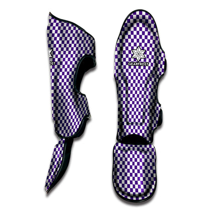 Purple And White Checkered Pattern Print Muay Thai Shin Guard