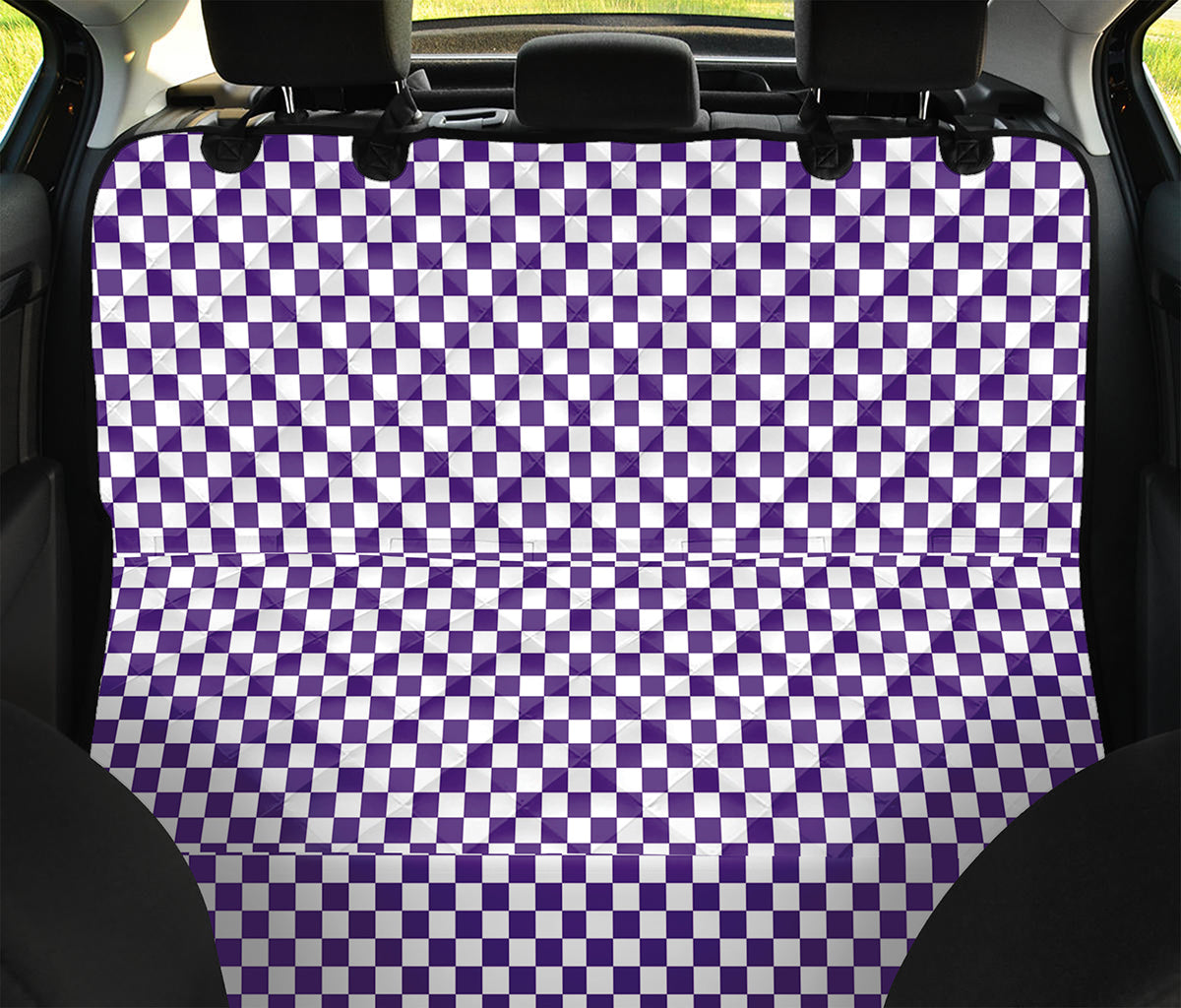 Purple And White Checkered Pattern Print Pet Car Back Seat Cover