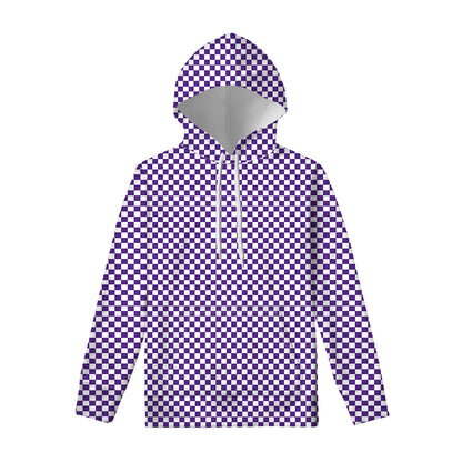 Purple And White Checkered Pattern Print Pullover Hoodie