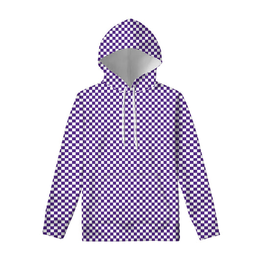 Purple And White Checkered Pattern Print Pullover Hoodie