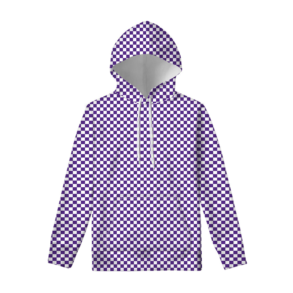 Purple And White Checkered Pattern Print Pullover Hoodie