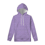 Purple And White Checkered Pattern Print Pullover Hoodie