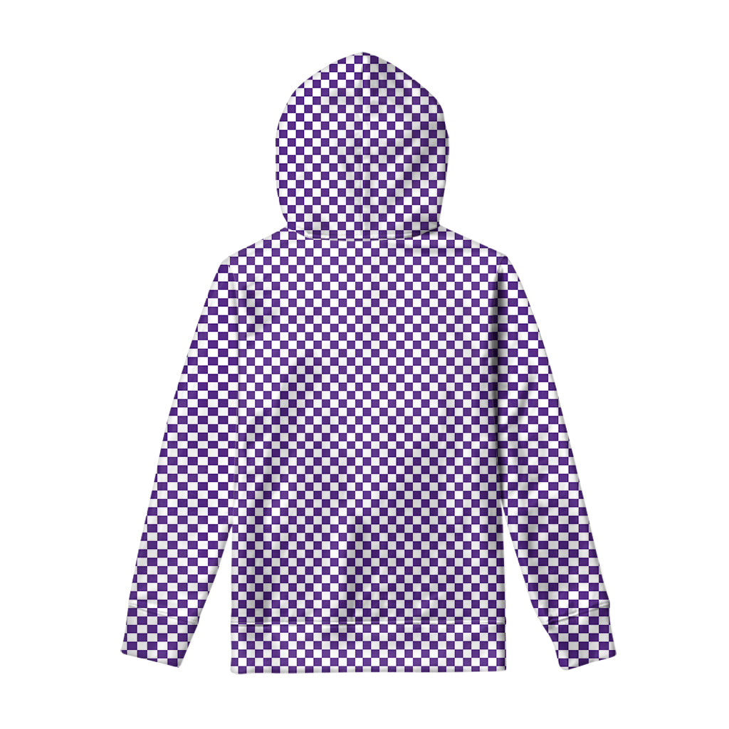 Purple And White Checkered Pattern Print Pullover Hoodie