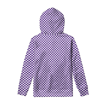Purple And White Checkered Pattern Print Pullover Hoodie