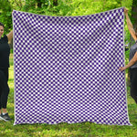 Purple And White Checkered Pattern Print Quilt