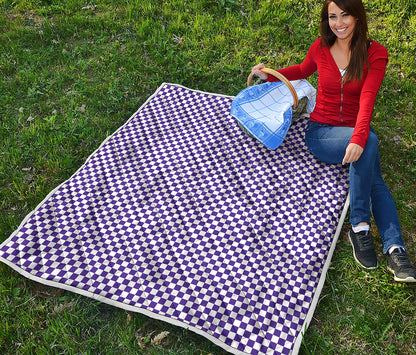 Purple And White Checkered Pattern Print Quilt