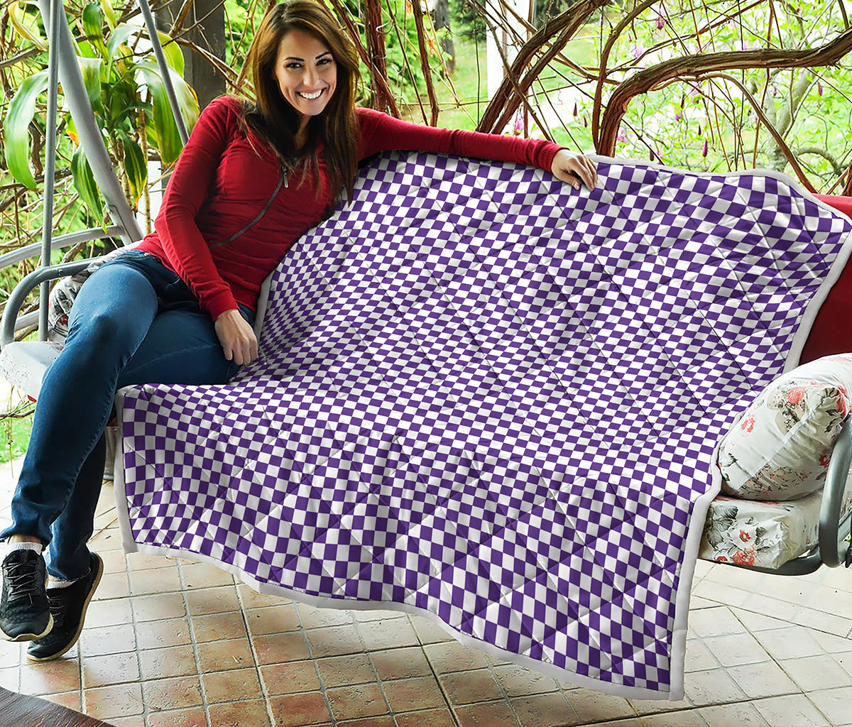 Purple And White Checkered Pattern Print Quilt