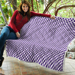 Purple And White Checkered Pattern Print Quilt