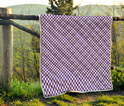 Purple And White Checkered Pattern Print Quilt