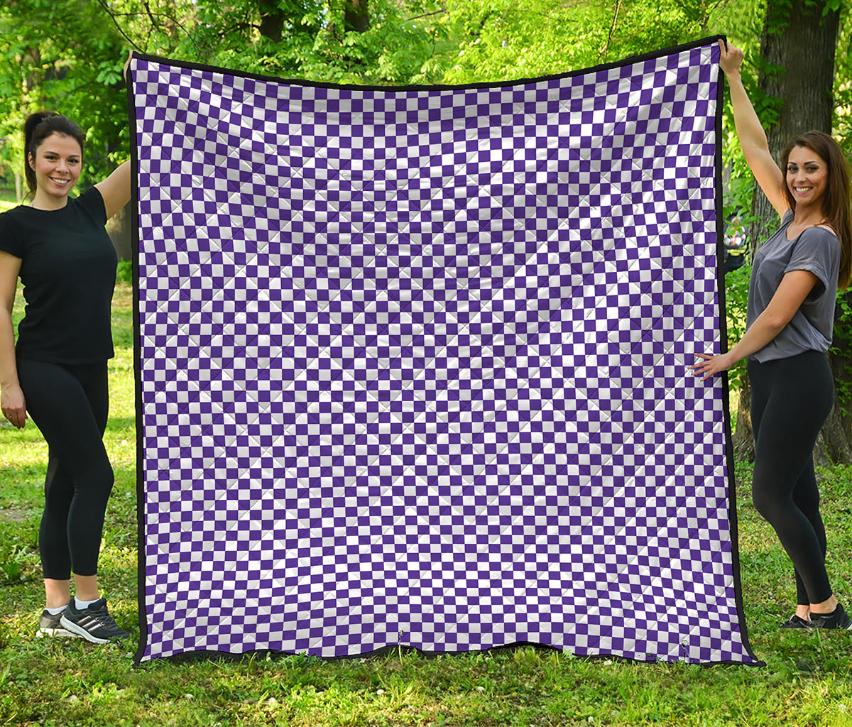 Purple And White Checkered Pattern Print Quilt