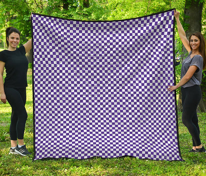 Purple And White Checkered Pattern Print Quilt