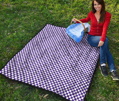 Purple And White Checkered Pattern Print Quilt