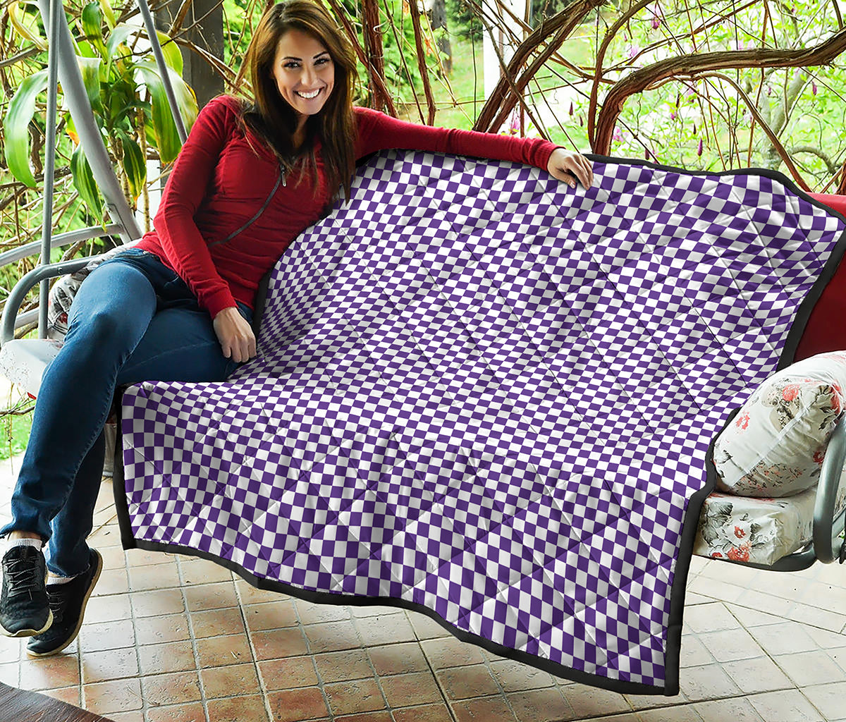 Purple And White Checkered Pattern Print Quilt