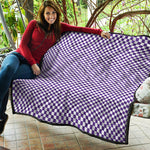 Purple And White Checkered Pattern Print Quilt