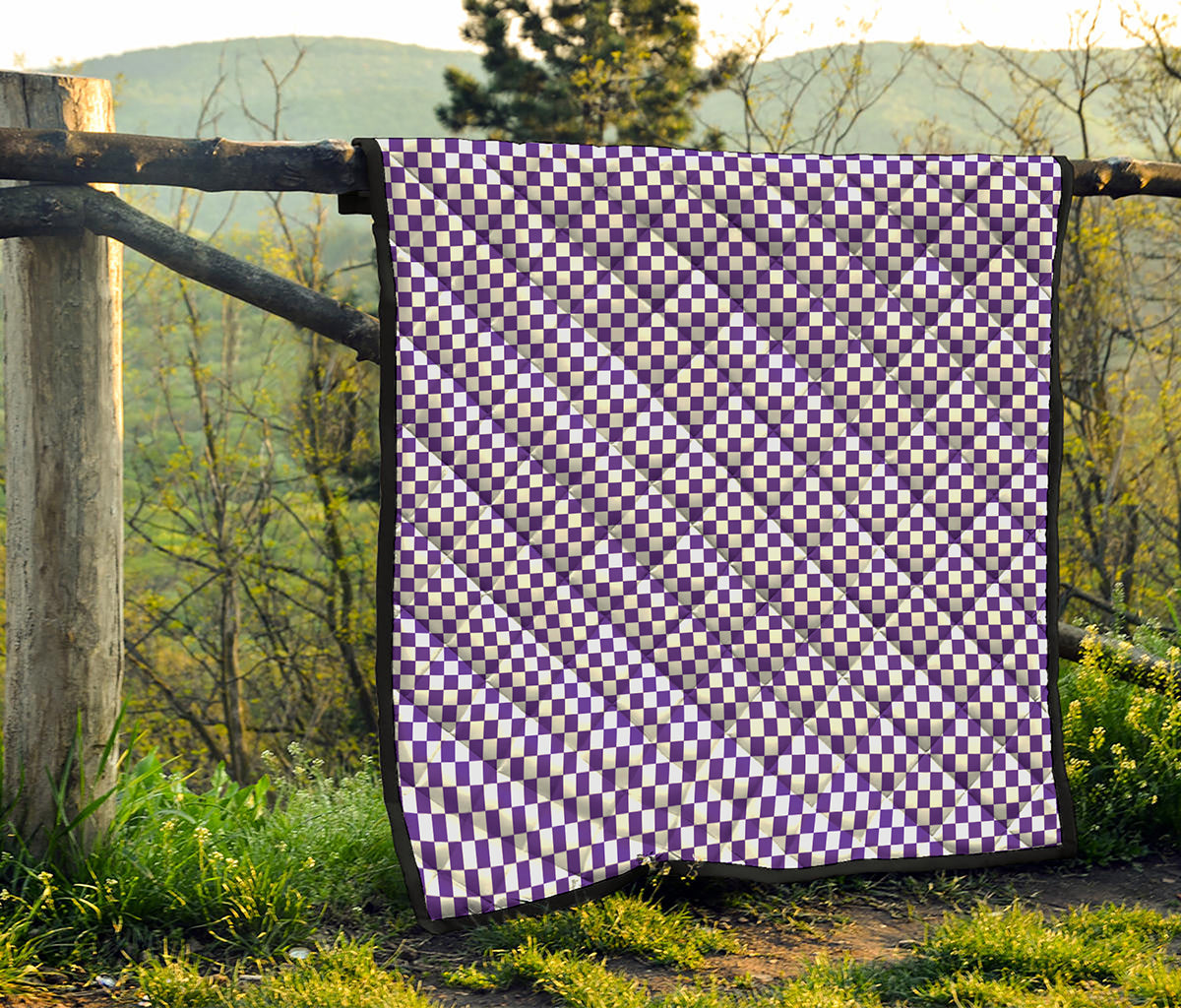 Purple And White Checkered Pattern Print Quilt